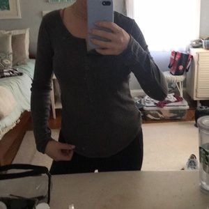 Ribbed Grey Henley Long Sleeve